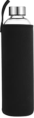 Trinkflasche Glas 1 Liter Wasserflasche mit Neoprenhülle Auslaufsicher Edelstahl Deckel Bpa Frei