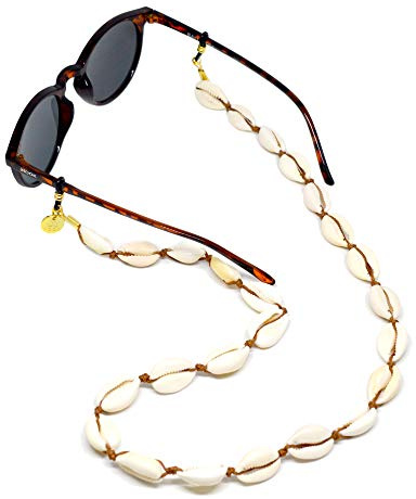HOOK Cordón Cuelga Gafas Para Mujer - Cordón Para Gafas de Sol o De Ver - Cordón de Conchas Blancas Naturales - 60 cm de largo 1 cm de ancho - Gomas Universales - Shell 3081