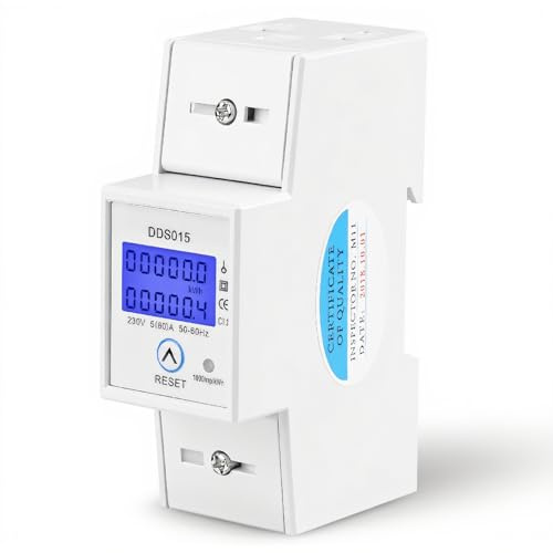 5-80A 230V 50Hz Compteur d'énergie électrique Monophasé, Compteur d'énergie électrique de Type rail domestique,Bouton de Réinitialisation,Affichage LCD,Installation sur Rail DIN