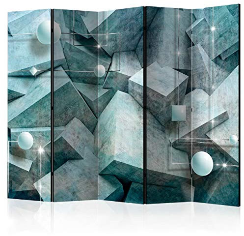 decomonkey Paravent Raumteiler Innen 3D Effekt 225x172 cm 5 Teilig Einseitig Room Divider Wall Raumteiler Stehend Trennwand Sichtschutz Spanische Wand Sichtschutzwand Wohnzimmer Holz Holz blau