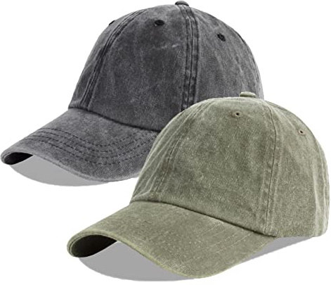 LANGZHEN Gorra de béisbol Neutral 100% algodón Puro para Hombres y Mujeres Lavado Vaquero Ajustable Sombrero de papá (Negro + Verde ejército)
