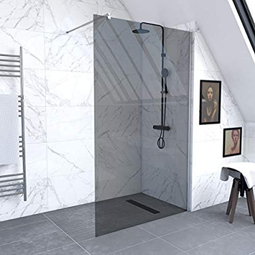 Pack Paroi de Douche 120x200cm Verre Fumé 8mm - Barre de Fixation Extensible et Profil Chrome