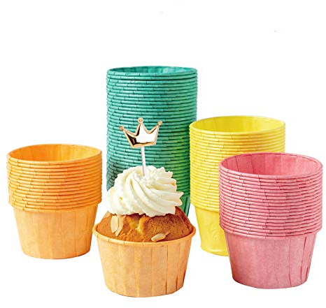 katbite Papier Muffinförmchen 160 Stück, Fettdicht Cupcake Formen für Hochzeit, Geburtstag, Party, Einweg Backförmchen in Grün Rot Gelb und Orange
