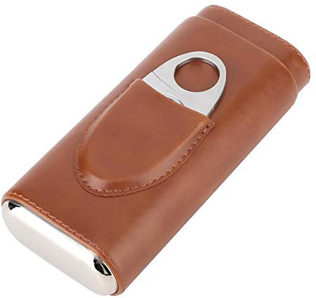 Estuche para puros, estuche para puros de cuero portátil con forro de madera de cedro con cortador de humidor de puros (para 3 puros) Ideal para regalos de humidor de puros.(brown)