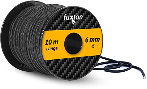 fuxton Corde en Caoutchouc 6 mm 10 m Noir (Elastique bache remorque, Corde d'extension, Bande élastique, Sandow, tendeur Elastique, Cordon Elastique pour bache Piscine)