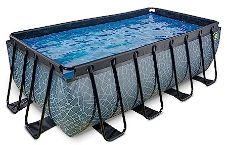 EXIT Toys Aufstellpool Rechteckig 400 x 200 x 122 cm Garten mit Filterpumpe | Stone Look, Grau, Stabiler Stahlrahmen, Mit Filterpumpe und Filter, Sofort einsatzbereit, Wassertiefe 110 cm, 8.870 Liter