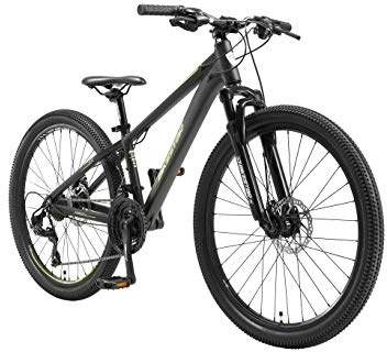 BIKESTAR Hardtail Mountain Bike in alluminio, freni a disco, 26 | Bicicletta MTB telaio 13 cambio Shimano a 21 velocità, sospensioni | Nero