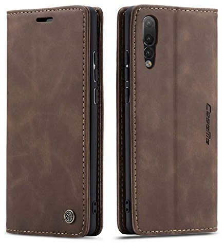mvced Handyhülle Kompatibel mit Huawei P20 Pro,Premium Leder Flip Case Schutzhülle mit Standfunktion,Kaffee