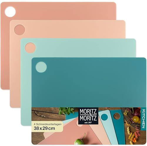 Moritz & Moritz 4x Flexibles Schneidebrett Kunststoff Dünn - Schneidebretter je 38 x 29 cm - Schneidematte - Schneidebrett Flexibel - Für sicheres Schneiden mit Grifföffnung