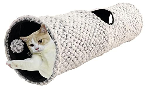 Katzentunnel, Raschelspieltunnel, Plüsch-Katzentunnel (Grauer Plüsch, Durchmesser ∅25 x 100 cm)