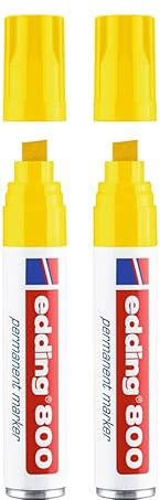 edding 800 Permanentmarker - gelb - 2 Stifte - Keil-Spitze 4-12 mm - für breite Markierungen - wasserfest, schnell-trocknend, wischfest - für Karton, Kunststoff, Holz, Metall, Glas