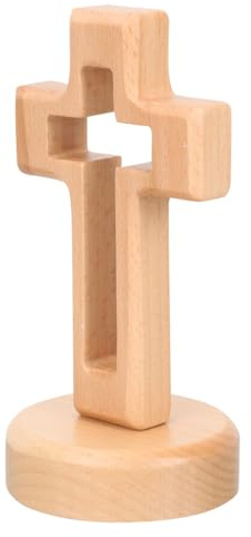 Veemoon Stehendes Holzkreuz Ständer, 1 Set Holzkreuz mit Runden Basis Spirituelles Religiöses Kreuz Holz Stehend Plattenkreuz Zuhause Religiöses Kreuz Deko für Wohnung, Kirche & als Ostergeschenk