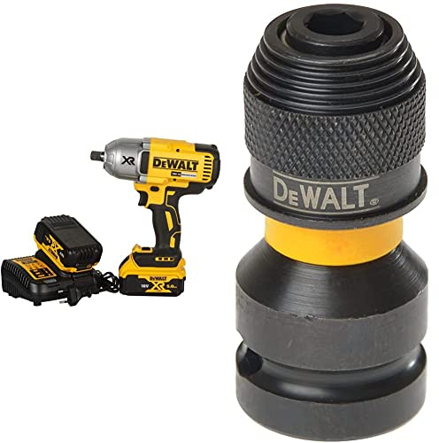 DeWalt - Boulonneuse à Chocs 1/2' Brushless XR 18V 5Ah Li-ion - DCF899P2-QW - Visseuse à Choc sans Fil avec Coffret TSTAK, Chargeur, 2 Batteries 5 Ah & DT7508QZ Adaptateur impact 1/2 x 1/4