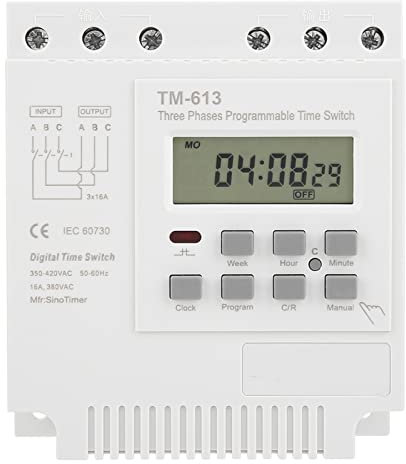 Programmierbares Zeitrelais, TM-163 Dreiphasig 380 V Smart Digital Weekly Programmable Control Power Timer Switch, für Wasserpumpe, Warmwasserbereiter, Abluftventilator