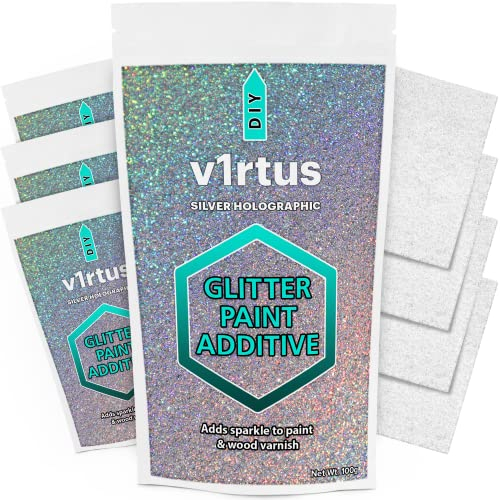 Silver Holographic Glitter Paint Additive 400g with 4X Buffing Pads | Additive for Glitter Paint Walls, Add to Interior & Exterior Paint, Emulsion, Varnish | v1rtus