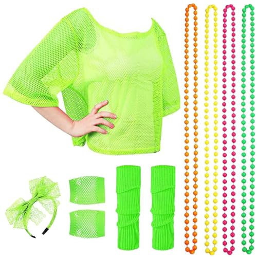 ZDQC 80 Jahre Kostüm Zubehör Set,80er Jahre Outfit Damen,80er Jahre Accessoires Damen,80er Kostüm Accessoires,Neon 80 Jahre Outfit Party,Neon