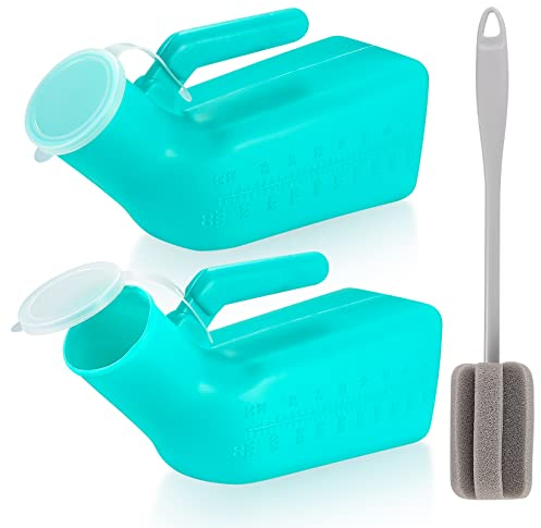 2 Stk 1000 ml Urinflaschen für Männer, tragbare Herren Urinalflasche Bettflasche für männliche, Urinauffangflasche mit Schraubdeckel für Reisen, Notfall, Bett, Camping, mit 1 x Reinigungsbürste