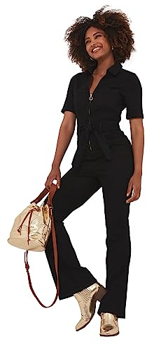 Joe Browns Mono de Pierna Recta de Mezclilla elástica sostenible con Cremallera Frontal, Negro, 38 para Mujer