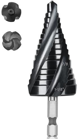 Cobalt M35 - Broca escalonada con revestimiento TiAlN, 4 brocas en espiral para metal, acero inoxidable, aluminio, plástico, taladro de paso grande de 1-1/8 pulgadas