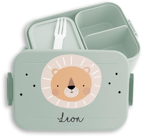 Kinder Bento Box Midi Lunchbox für Mepal Bentobox - Boho Löwe Brotdose Löwen I Löwenmotiv I Lion I König der Tiere - 900 ml - Sage Grün - brotzeitbox mädchen kita personalisierte jausenbox