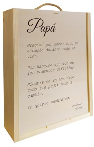 Deliex delicias de Extremadura. Regalo para padres con el mensaje que quieras, caja de madera personalizada para botellas, regalo original… (3 botellas)