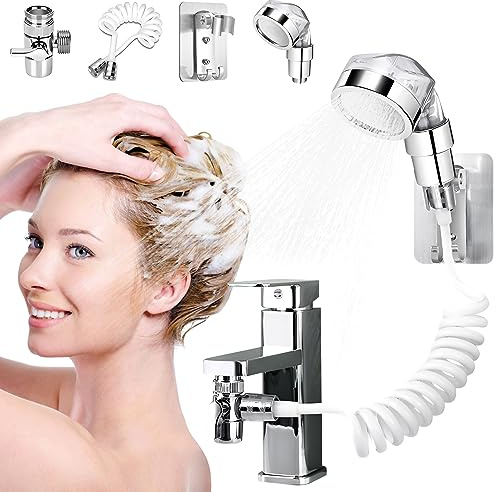 Wasserhähne Duschkopf Set, Ausziehbare Wasserhähne Duschkopf Set, Handbrause für Waschbecken, Handbrause Mit Schlauch, Waschbecken Handbrause, Wasserhahn Verlängerung, 1.5M Teleskoprohr Duschkopf