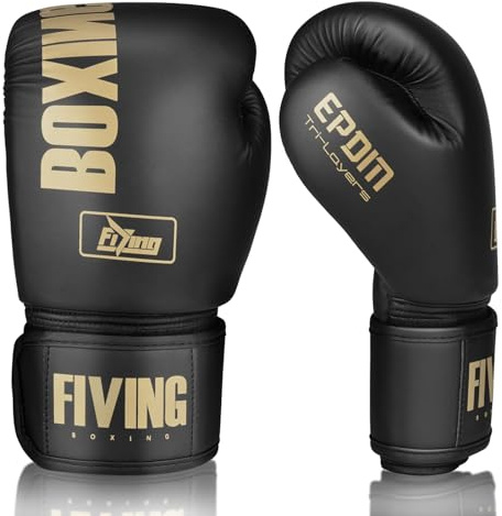 Guanti da boxe per uomo e donna, adatti per boxe, kickboxing, arti marziali miste, thai, MMA, allenamento al combattimento (oro nero, 10oz)