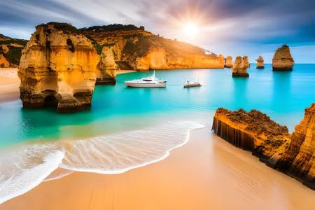 Acryl-Bild 80 x 50 cm: Erstaunlicher Sonnenuntergang am Strand von Ponta da Piedade, Lagos, Portugal (205288177)