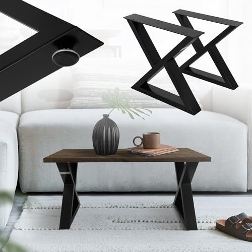 ML-Design 2 Stück Tischbeine 43xH40cm, Tischkufen X-Form, aus Stahl pulverbeschichtet, Schwarz, Industriell, Kufengestell Tischgestell Metall Möbelfüße für DIY-Projekte Bankkufen Bankgestell Bankbeine