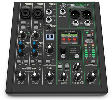 Mackie ProFX6v3+ analoges 6-Kanal-Mischpult für Aufnahmen in Studioqualität und das Live-Streaming mit verbesserten FX, USB-Aufnahme-Modi und Bluetooth®