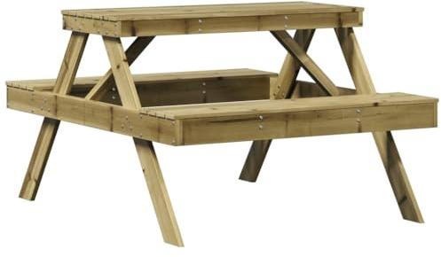 vidaXL Picknicktisch, Picknick Sitzgruppe Latten-Design, 1 Tisch mit 2 Bänken Biertisch Bierbank, Gartenmöbel Sitzgarnitur, Kiefernholz Imprägniert