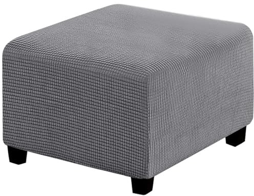 RIRWICM Quadratischer Stretch-Fußhocker-Bezug, Staubdicht, Waschbar, Universeller Pouf-Bezug Mit Elastischer Unterseite, Rutschfester Jacquard-Ottomane