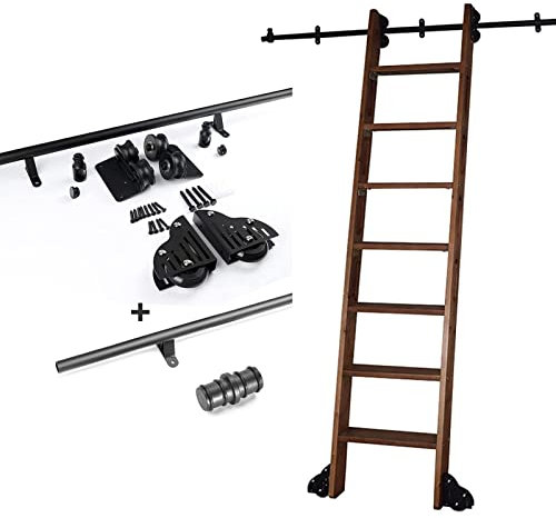 FZZIBQYR Rollleiterschienen-Hardware für Bibliotheken, 1 m, 2 m, 3 m, 4 m, 5 m, 6 m | Schiebetürschienen-Set für Scheunentore, Schiebeschienen-Rollensystem, Schrankset (ohne Leiter) (Größe: 13 ft/400