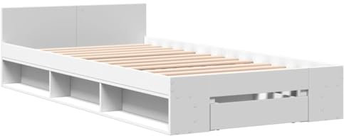 vidaXL Cama con cajón Madera de ingeniería Blanca 90x190 cm, Cama, Cama con almacenaje, Estructura de Cama Individual, Cama Individual