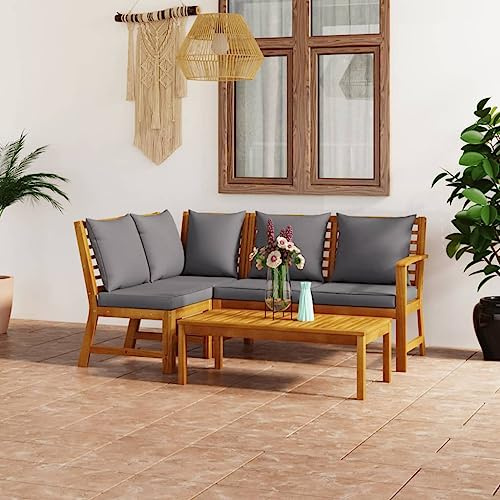 Cozynest Akazienholz Massiv Gartenmöbel 4-TLG. mit Auflagen Sitzgruppe Lounge Sofa Gartenset Bank Sitzgarnitur Gartenbank Gartensofa Garnitur