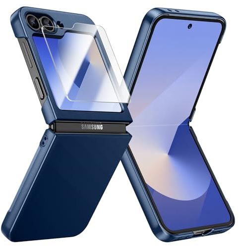 Doeshine Funda para Samsung Galaxy Z Flip 7 FE/Z Flip 6 Ultra Delgada, [Protector de Pantalla Incorporado], Dura PC, Anti-Arañazos Antigolpes Protectora Carcasa para Z Flip 7 FE/Z Flip 6 5G (Azul)