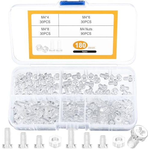 180 Pièces M4 Vis Boulons et Écrous, Vis à Tête Cylindrique Transparents en Acrylique, Vis Bouton à Tête Phillips avec Écrous Assortiment Kit, Boulons Vis à Tête Cruciforme, Vis de Mécaniques