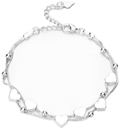 RDNKVB Armband für Damen, Silberarmband Damen, 925 Silber, Herz Armband, Freundschaftsarmband, Verstellbare Armkette, Geschenke für Frauen Mädchen (Silber)