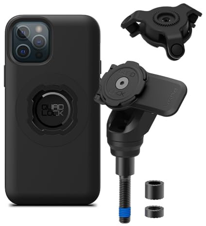 Quad Lock Motorcycle Handlebar Clamp Bolt Phone Mount PRO Kit with Vibration Dampener and iPhone 12/12 Pro MAG Case