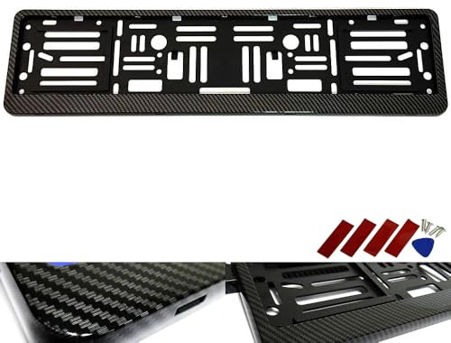 RZG 1x Black Hydrographic Carbon Fibre Fiber UK EU Car Licence Registration Number Plate Holder Surround Frame