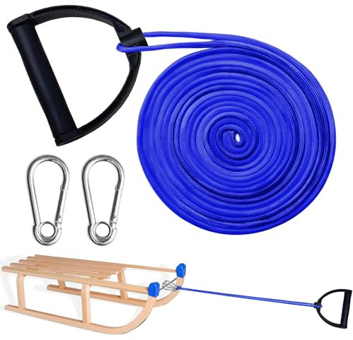 Schlittenseil Mit Karabiner, Schlittenleine Mit Griff, 4m Schlitten Zugseil, schlittenseil mit karabiner, Schlittenseil Mit Griff, Schlitten Zugseil für Schlitten und Rodel im Winter (Blau)