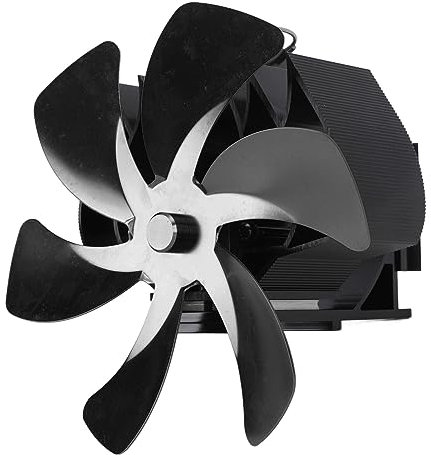 Zisemeil Holzofenventilator Wärmebetrieben 6 Flügel Hängender Ofenventilator Leise Rauchrohr Hängender Kaminventilator Wandhalterung (Schwarz)