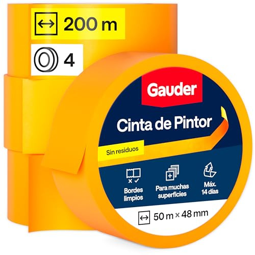 GAUDER Goldband Malerkrepp, Malerband Abdeckband (4 Rollen, 48 mm x 50 m) | Rückstandsfreies Maler Klebeband aus Washi für präzise Farbkanten, Kreppband und Abklebeband für viele Oberflächen