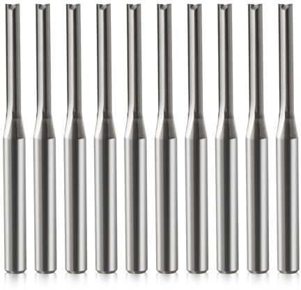 Trvoxviq 10 Stück Fräser für Oberfräse, 2 Flöten Gerade Fräser，3.175mm 1/8 Schaft, 2mm Schnittdurchmesser,15 mm Schnittlänge, 38mm Gesamtlänge CNC fräser für Holz MDF Acryl PVC