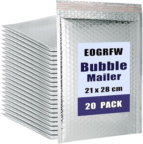 EOGRFW 20 Stück Thermo Luftpolstertaschen, Blasen Umschläge, 20,3 X 28 Cm | Metallic Gepolsterte Umschläge Mit Selbstklebeverschluß, Wasserdichte Luftpolstertaschen für Versand Und Verpackung
