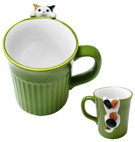 BUERPINKING Tazza Gatto Ceramica, Mug Carino con Gatto 3D, Tazza per Caffè, Regali per Donne e Uomini, Regalo di Festa, Amanti dei Gatti, 350ml