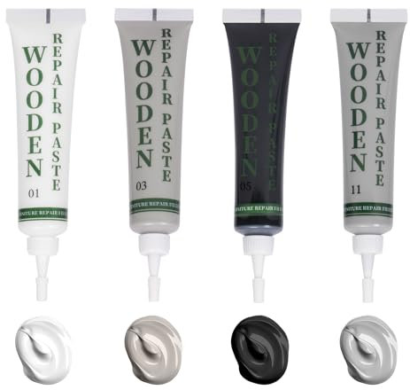 AOOWU Kit di Riparazione di Mobili, 4 Colori Set di Riparazione in Laminato, Kit di Riparazione per Legno, Stucco per Legno Riparare Eventuali Graffi, Crepe, Fori per Pavimenti, Tavoli, Porte