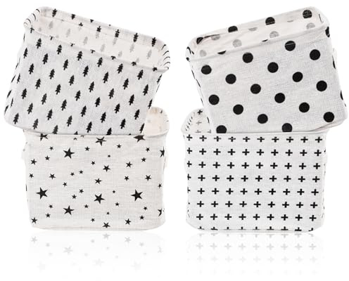 Cestini Portaoggetti in Tessuto, 4 Scatole Portaoggetti, Stoccaggio in Cucina, Piccoli Cestini Quadrati Pieghevoli in Tela per l'Organizzazione della Scrivania e la Casa, 20x16x14 cm