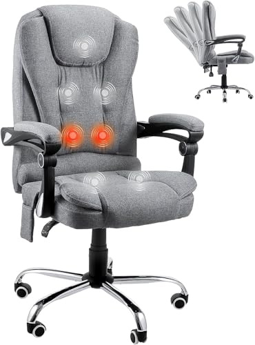 YODOLLA Bürostuhl 200kg Belastbarkeit, Massage Ergonomischer Chefsessel Schreibtischstuhl mit Wärmefunktion, Liegefunktion, Höhenverstellbarer Computerstuhl, Grau