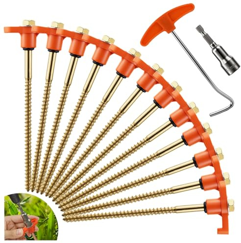HOTUT Zeltheringe Schraubheringe,12 Stück Drehbare Zeltheringe mit Gewinde, Robuste Stahl-Heringe mit Adapter für Akkuschrauber und Nagelzieher, Felsboden-Erdnägel für Camping,Outdoor,Wald,Wiesen